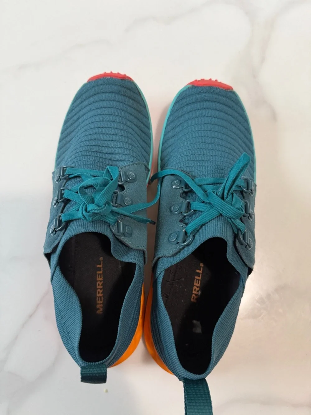 Merrell Teal women’s Lace-Up Sneakers with Orange and Coral Accents